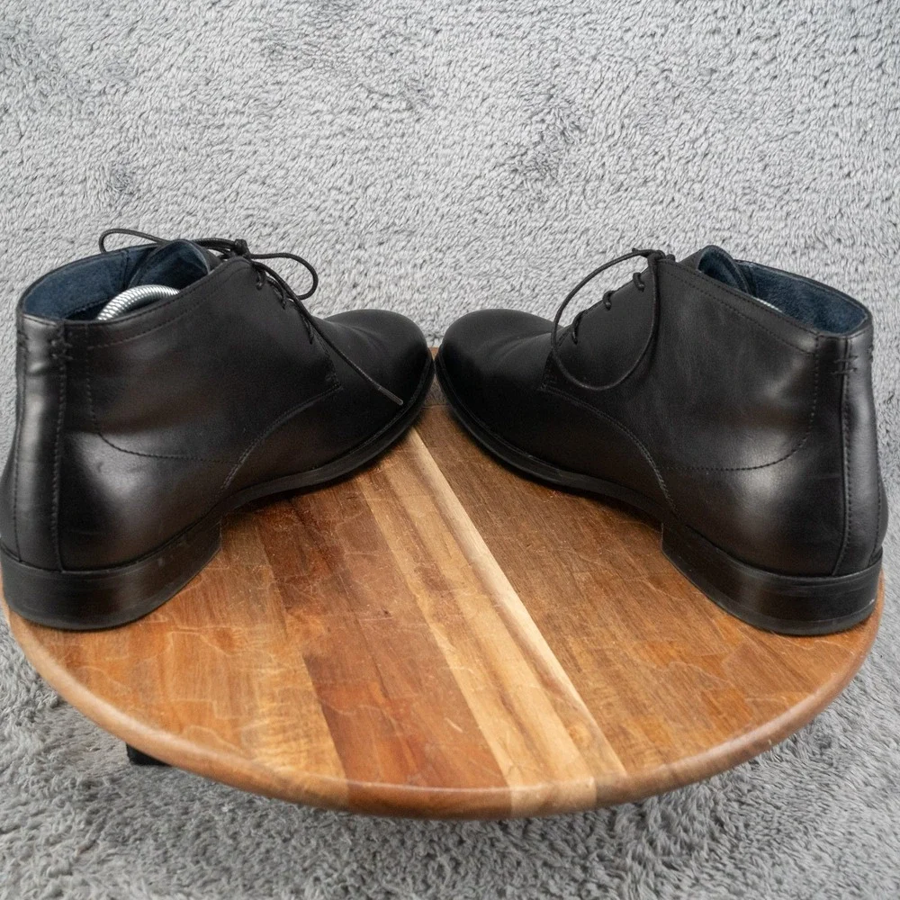 Steve Madden Sutter Ankle Boots Black Leather Round Plain Toe Lace Up Size 9.5 M